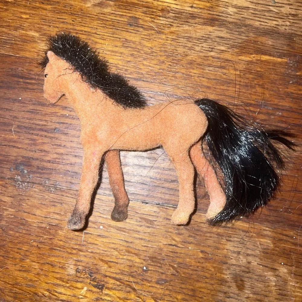 Vintage Lot 7 Toy Velvet Flocked Coated Horses‎ Ponies Figures 3